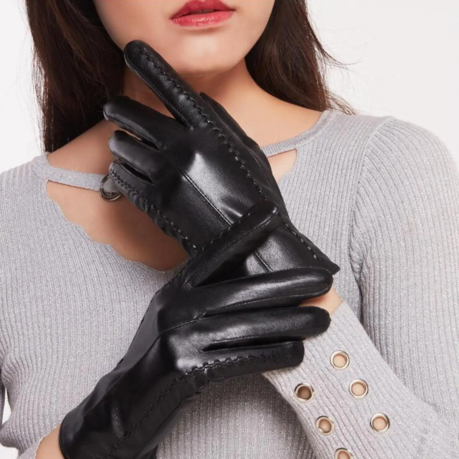Winter Leather Gloves for Women, Touchscreen Texting Gloves with Thermal Cashmere Lining, Fashion Driving Gloves
