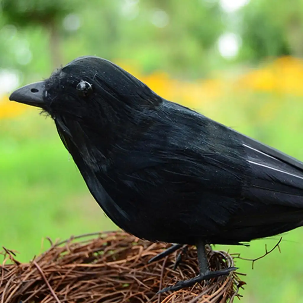Lifelike Crow Sculpture Simulation Woodland Birds Statue Halloween Ornament