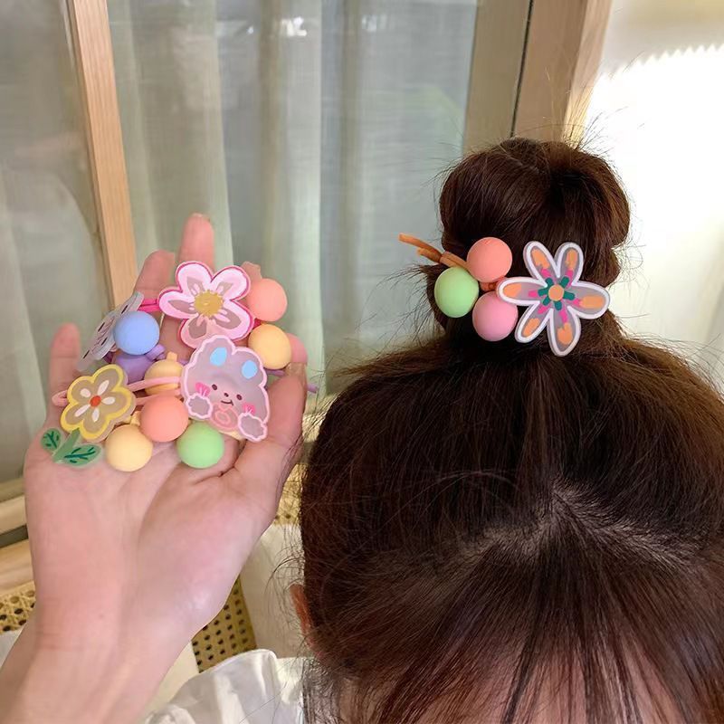 2 Stück süße Blumen-elastische Haarbänder, Pferdeschwanz-Halter, niedliche Haargummis für Frauen, Mädchen, Kinder, Haargummi, Seil, Haar-Accessoires – Detail 1