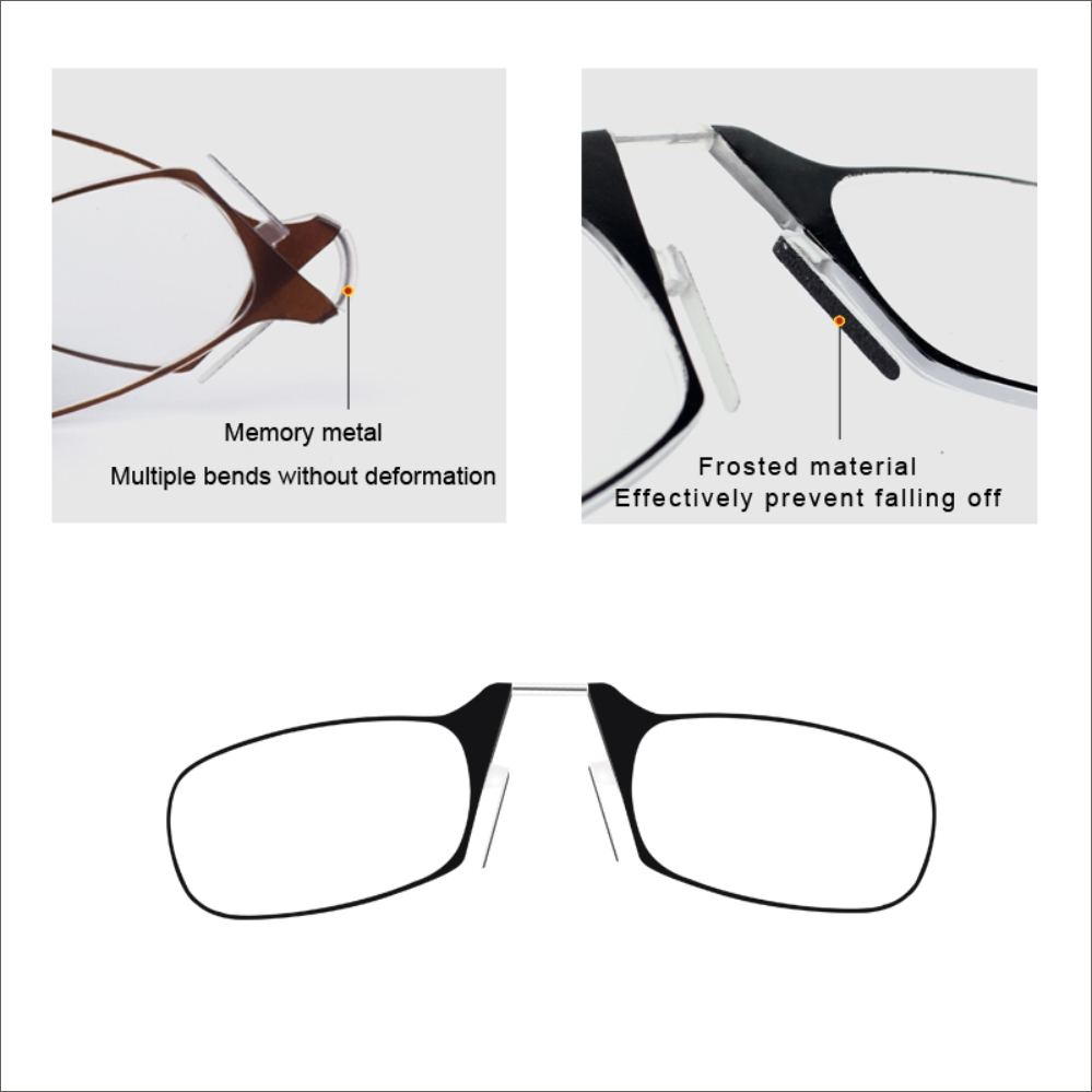 Clip Nose Reading Glasses for Men Eyeglasses Without Temples Eyeglasses for Women Fashion Magnifying Glasses Clear Frame Black