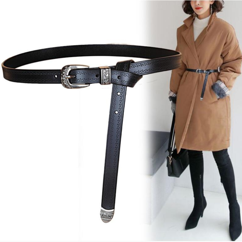 Neue Mode Frauen Dame Vintage Boho Metall Leder Doppel Schnalle Taille Gürtel Bund frauen Echt Leder Rindsleder Gürtel 1,8 cm – Detail 1