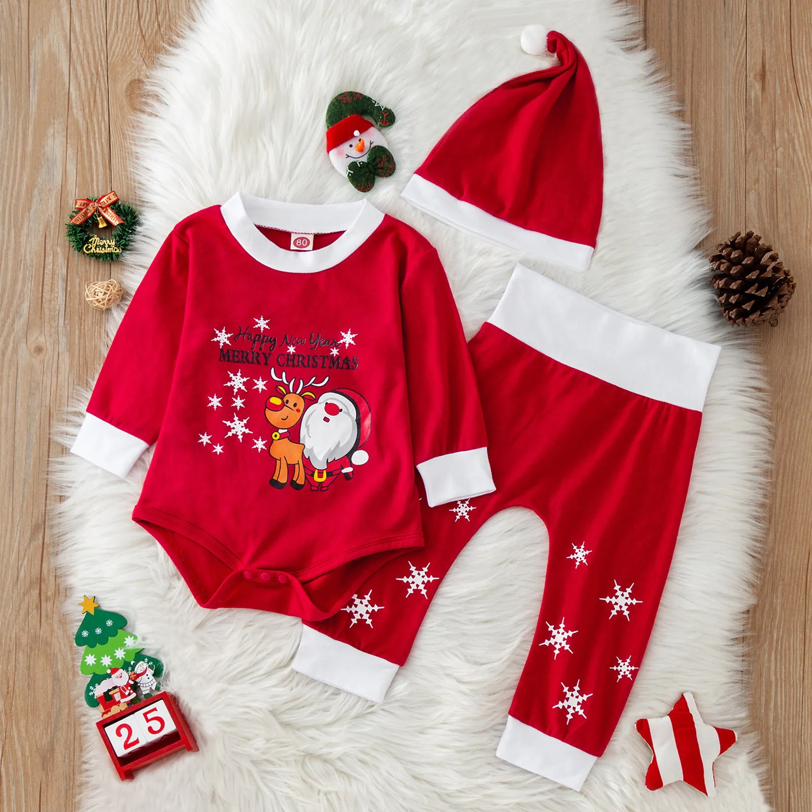 Infant Baby Boys Girls Christmas Deer Santa Xmas Letter Printed Romper Bodysuit And Pants Hat Pajamas Firetruck Clothes pajama sets button up	