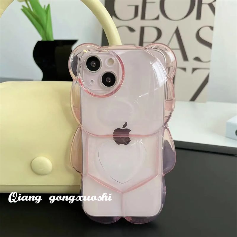 cheap iphone xr cases Super Cute Cartoon 3D Transparent Bear Soft Phone Case For IPhone 12 11 13 Pro Max XR X XS Max Girl Animal Shockproof Soft Cover xr phone case