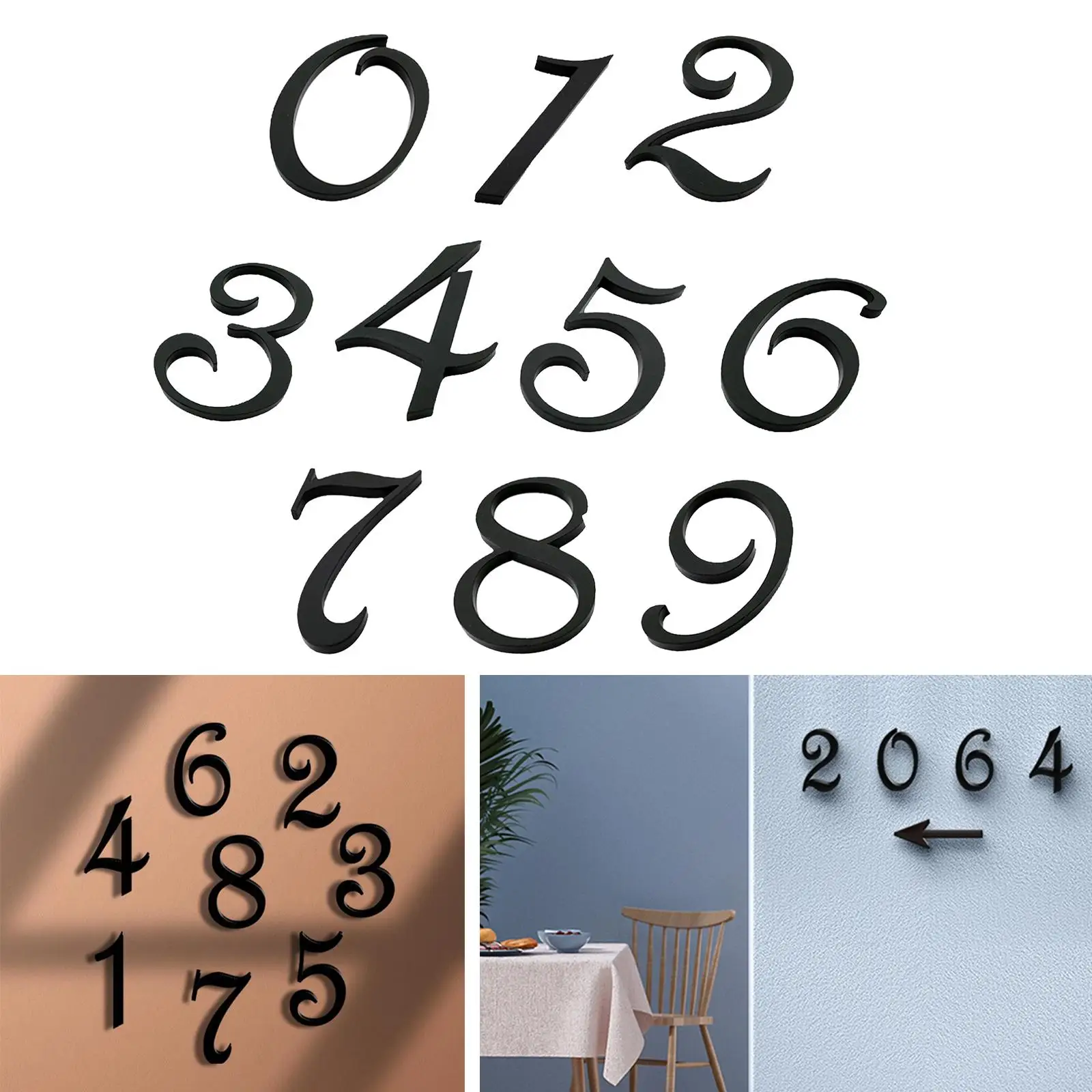 3D Numbers Flat Number Plates Self Adhesive Street Address Stickers for Room Door Office Apartment Hotel