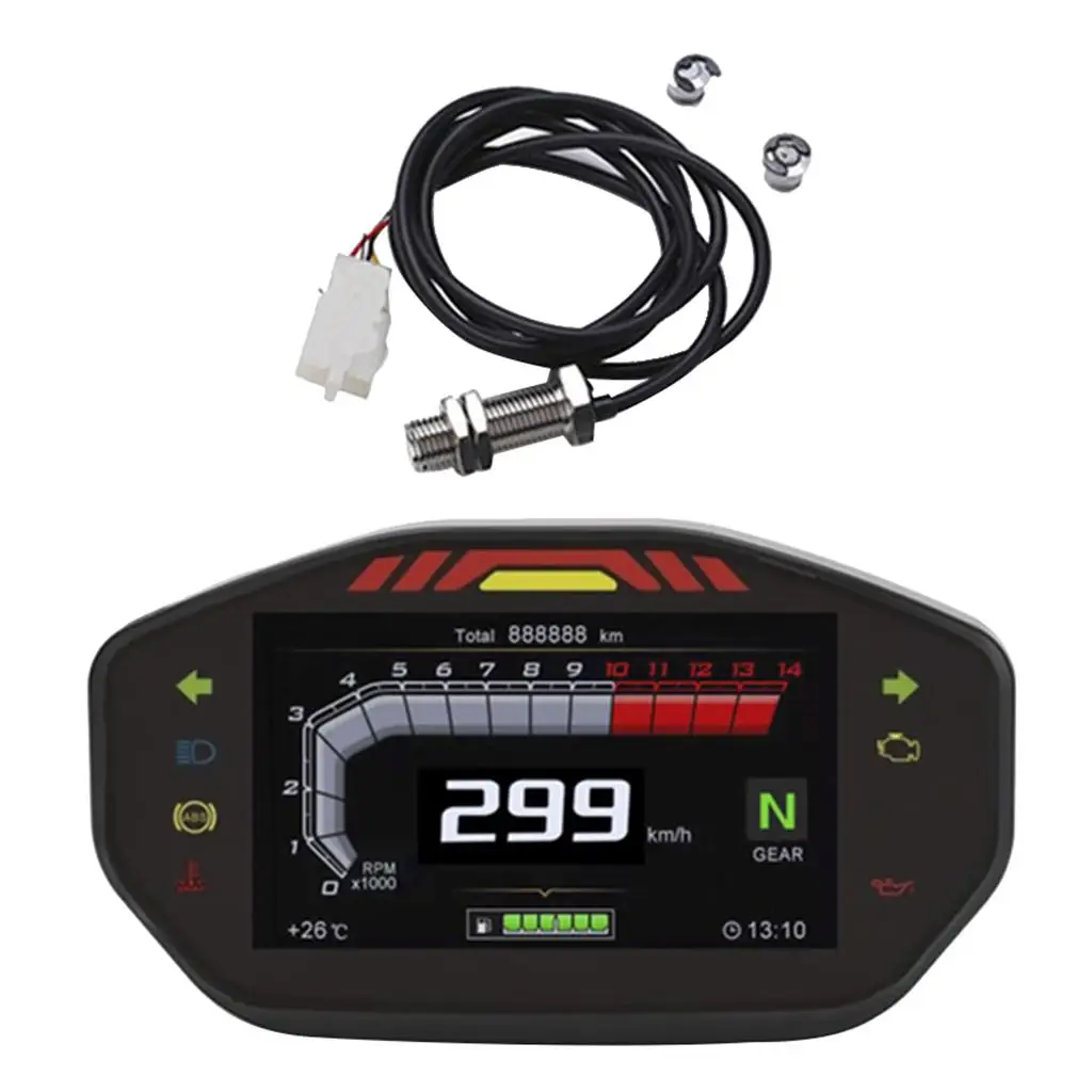 Gear Universal Motorcycle Speedometer Tachometer Digital Odometer Durable