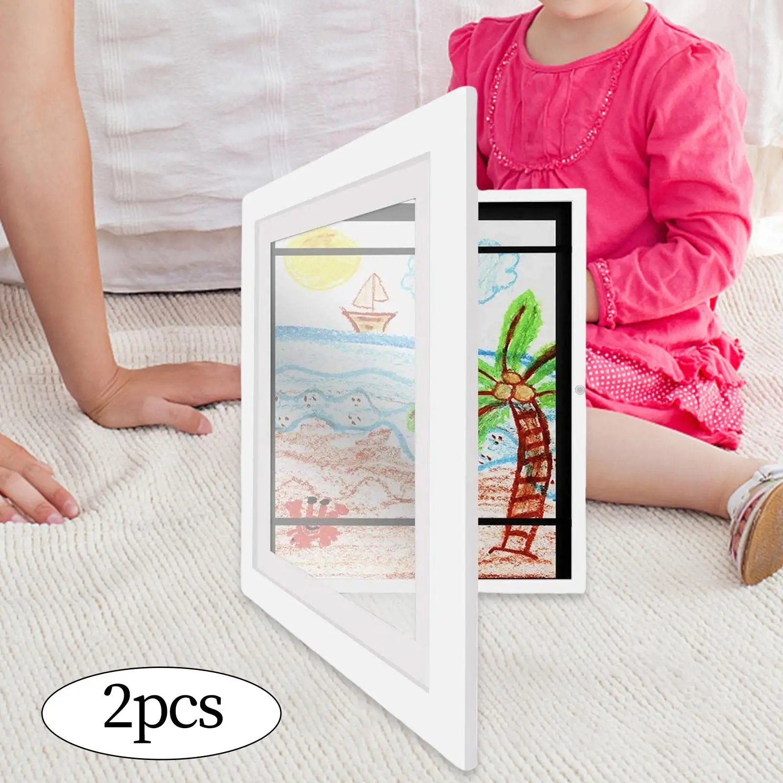 2x Wooden Photo Frame, Glass Front Frame Card Display Home Floating Glass Front Open Frame , Wedding, Office