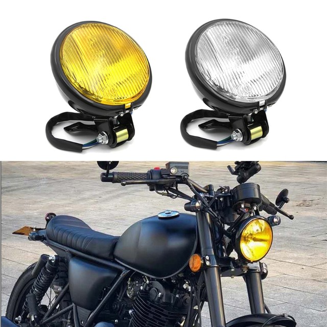 Faro LED redondo para motocicleta con carcasa para faros delanteros 7  pulgadas, universal, 12 V, H4, 35 W, lente transparente amarilla, súper