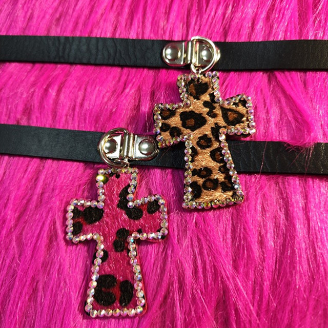 Y2K Accessories Leopard Print Cross Choker Sexy Pendant