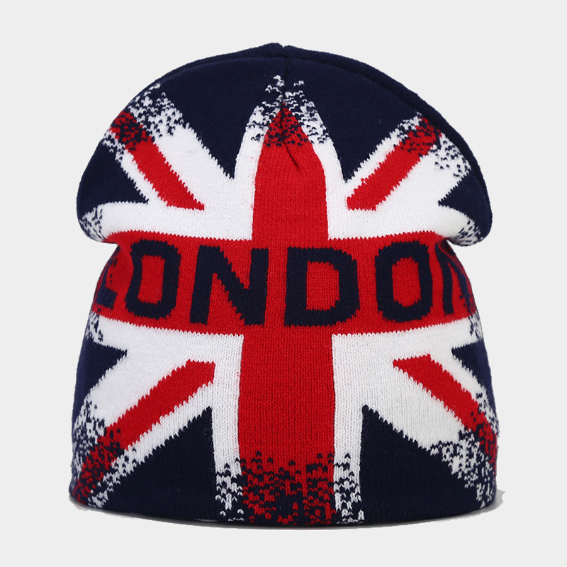 Mode UK Flagge Drucken Winter Mützen Hut Weibliche Radfahren Skifahren Motorhaube Herbst Im Freien Gestrickte Kappe Frauen Männer Warme Gorras Ohr Hüte – Detail 1