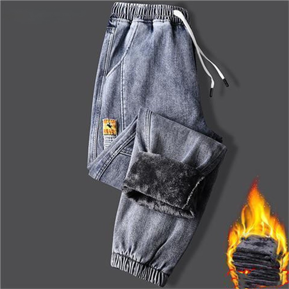 Title 14, Inverno quente lã jeans homens harém jeans esti...