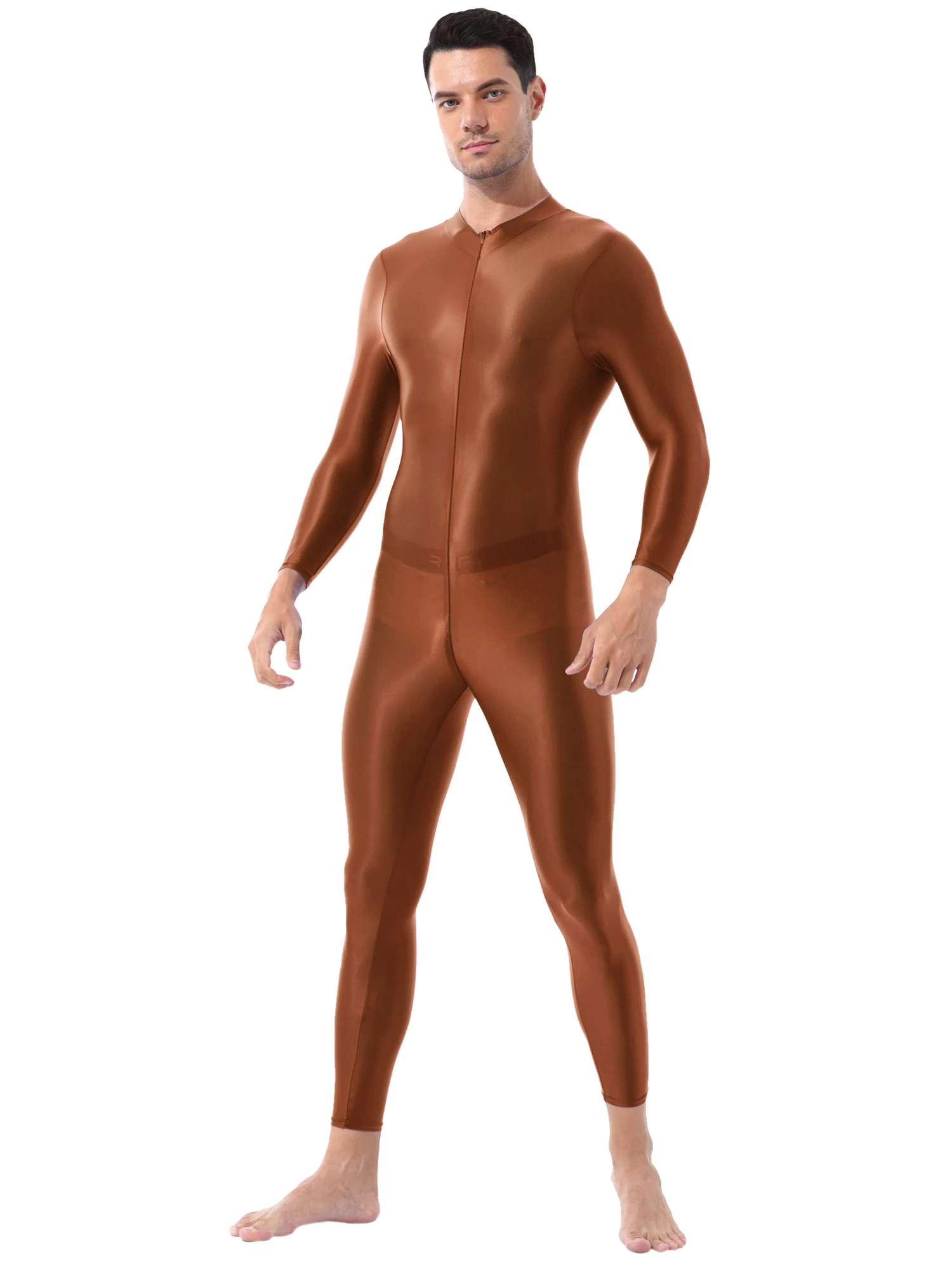 mens half thong Mens Lingerie Bodystocking Ankle Length Double-ended Zipper Bodysuit Shimmery Smooth High Neck Long Sleeves Leotard Jumpsuit pouch underwear