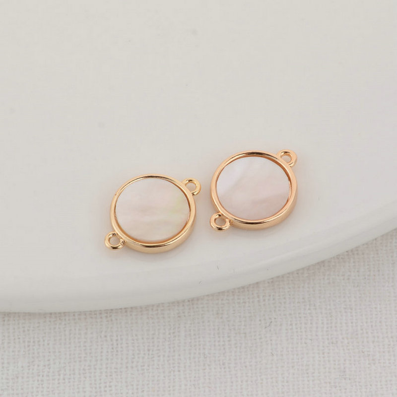 14K Gold Farbe Überzog Messing und Shell Runde Fan 2 Löcher Verbinden Charms Anhänger Schmuck Machen Liefert Diy Zubehör – Detail 2