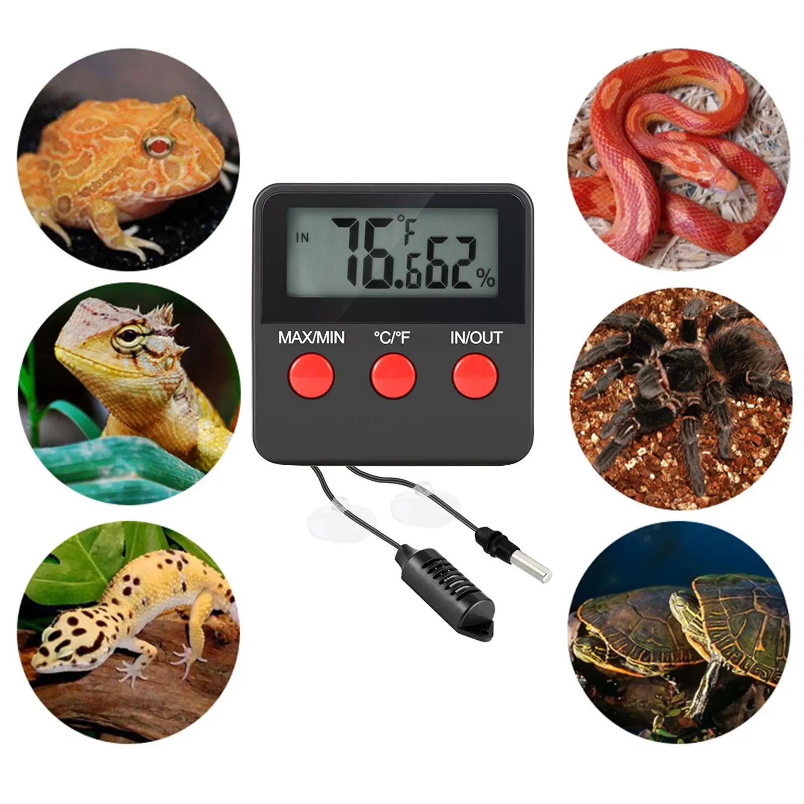  Reptile  with Probe Aquarium Hygrometer Humidity Meter for Amphibians Turtles  Greenhouse 