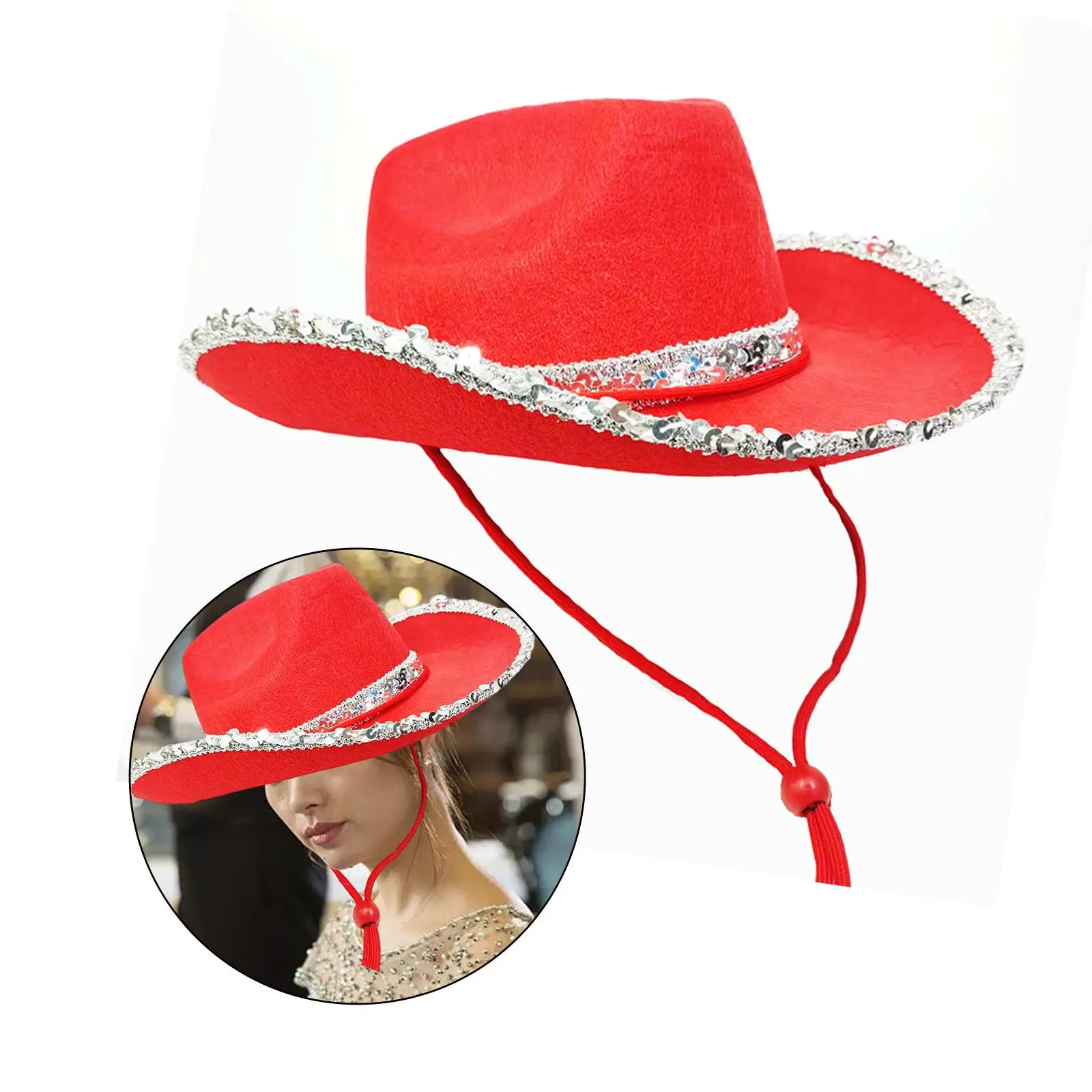 Western Cowboy Hat Women Men Jazz Hat with Wind Lanyard Party Hats Cowgirl Hat for Carnival Cosplay Costume Party Dress up