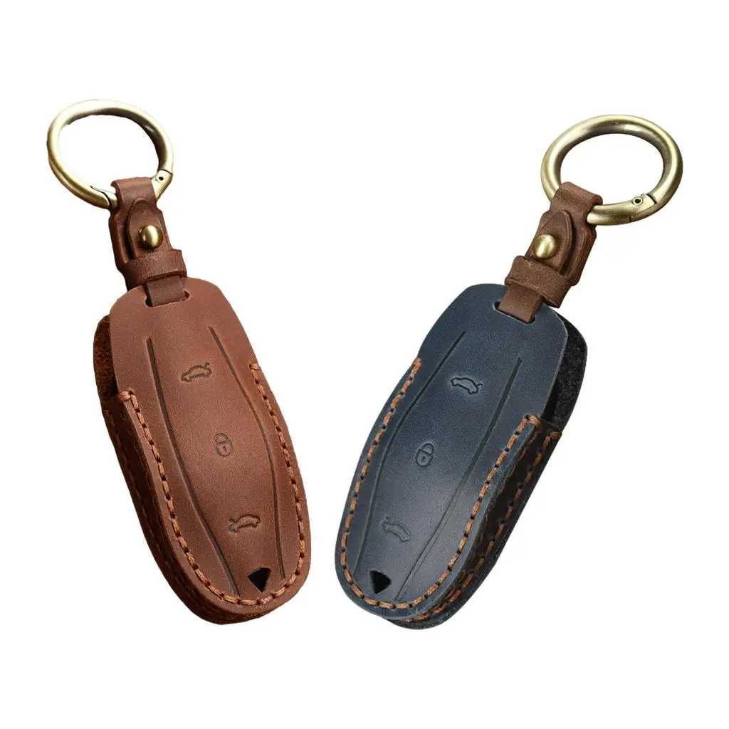 Leather  Cover Remote Control 3 Buttons Keychain Holder for   Fob   Case