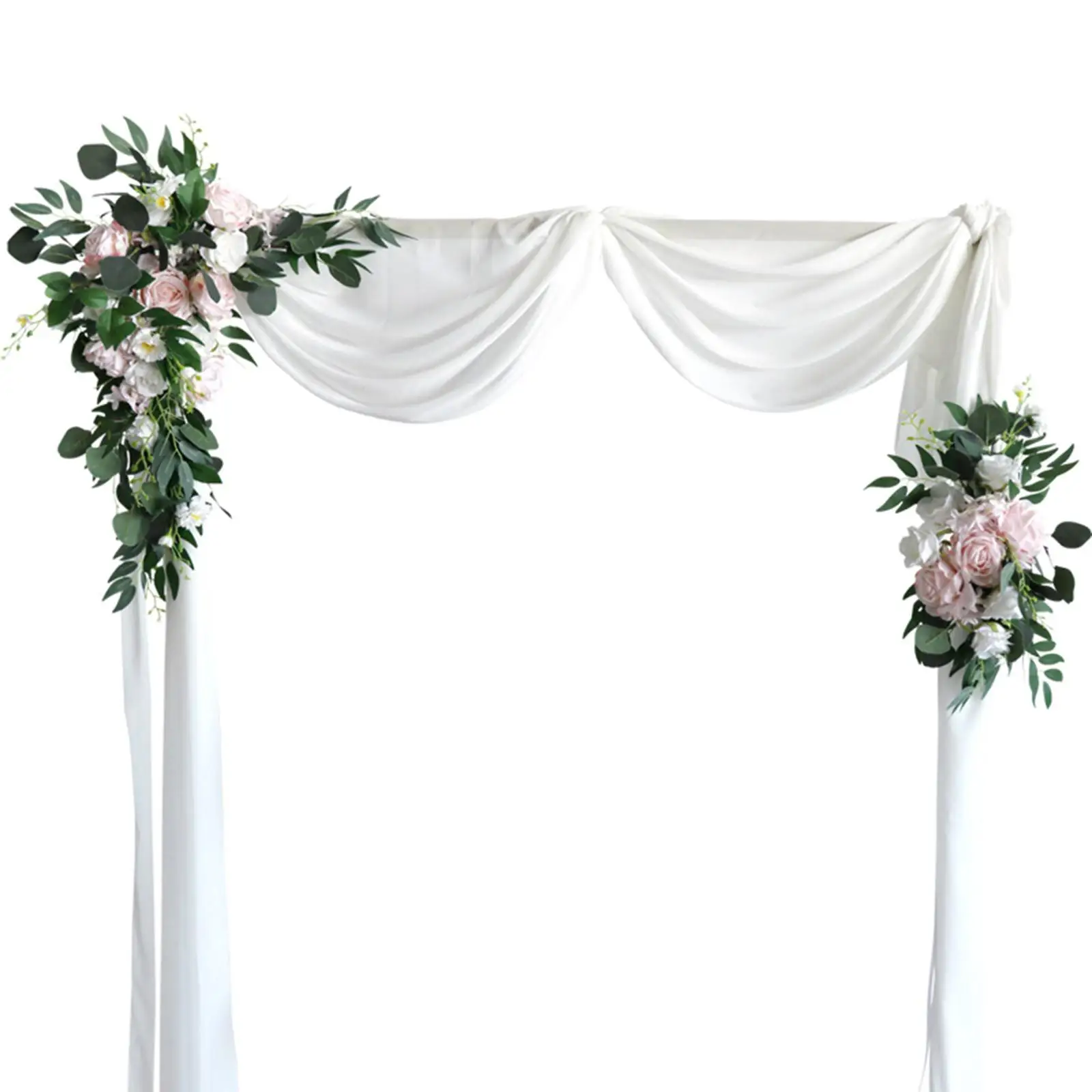 2x Artificial Wedding Arch Flowers Floral Arrangement Ceremony White Draping Fabric Party Greenery Arbor Decor 