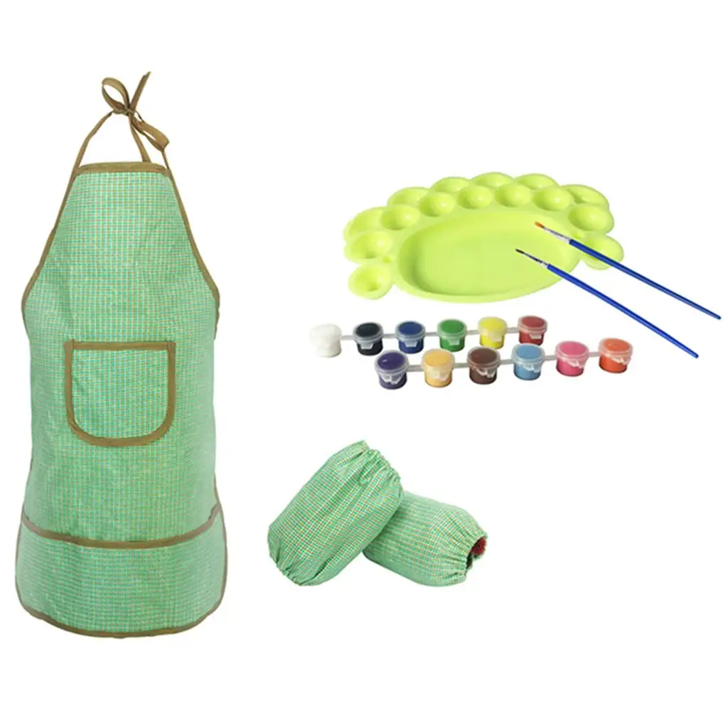 Set of Apron Oversleeve Palette Oil Paints Brush Kits Craft Art Drawing Toys