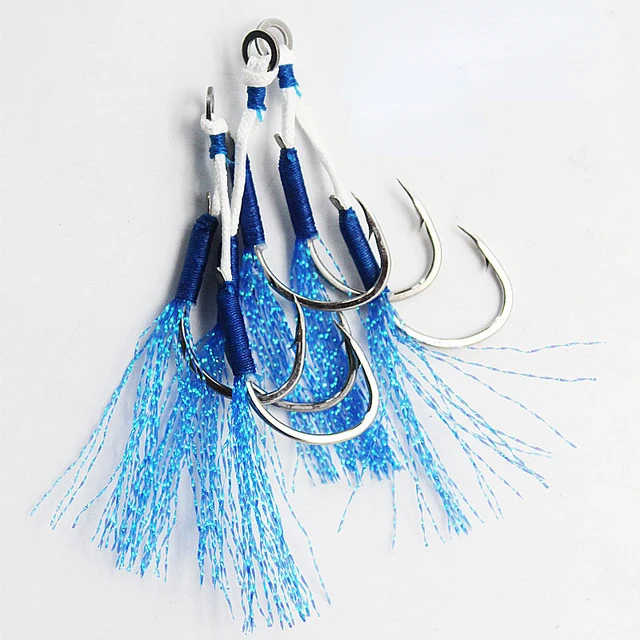 5pcs Jig Head Hook Iron Plate Double Hook Blue Bright Wire Fishing