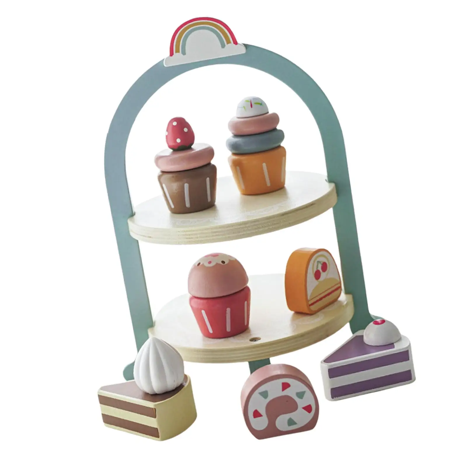 Wooden Dessert Set Montessori Pretend Play Fine Motor Skill Food Cupcake Set for Toddlers Children Early Educational