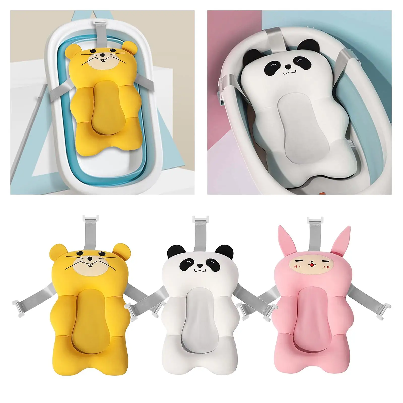 Floating Baby Bath Tub Pad Cute Soft Anti-Slip Portable Bath Support Seat Baby Safety Shower Mat for 0-12 Month Newborn Infant