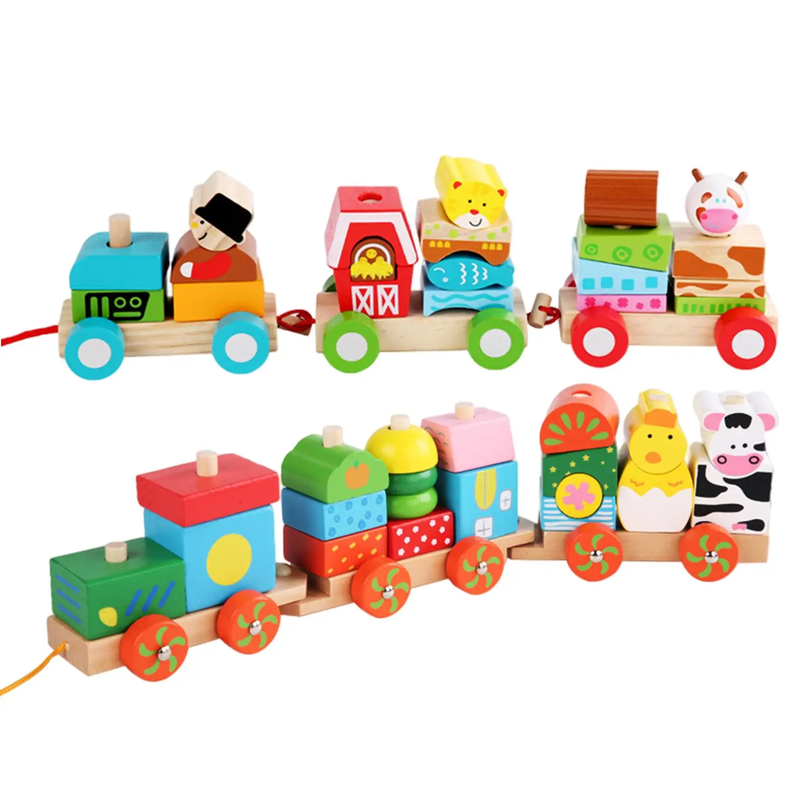 Stacking Train Toy, Wooden Small Trains, Fun Smooth Wooden Train Set, Classic Wooden Toddler Toy, for Christmas Birthday