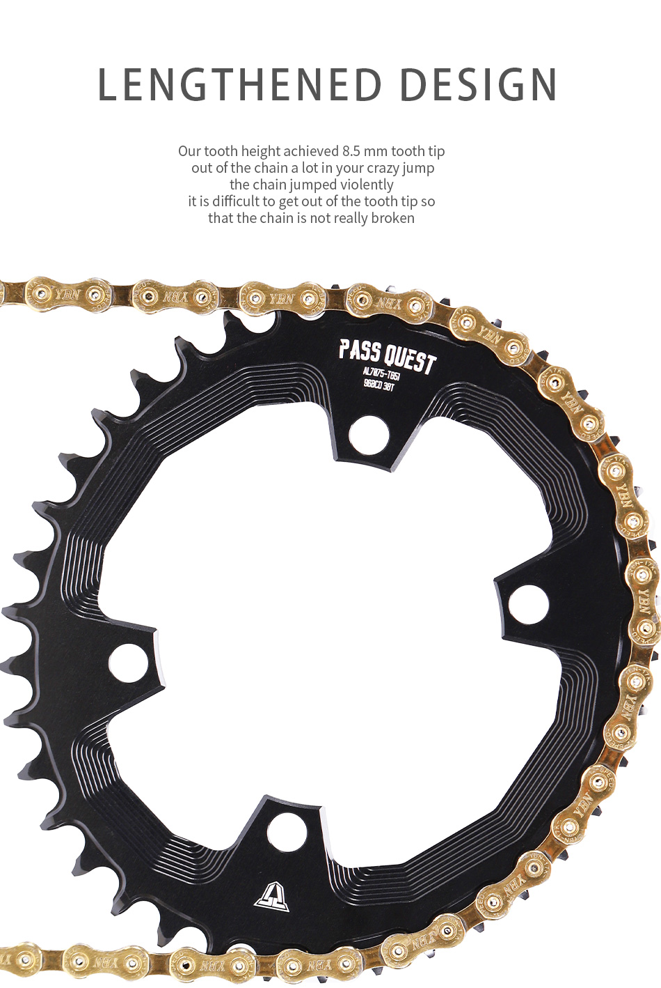 Description Picture 6 of itemPASS QUEST 96BCD OVAL Road Bike Narrow Wide Chainring 30-42T Chain wheel Black Bicycle Accessories
