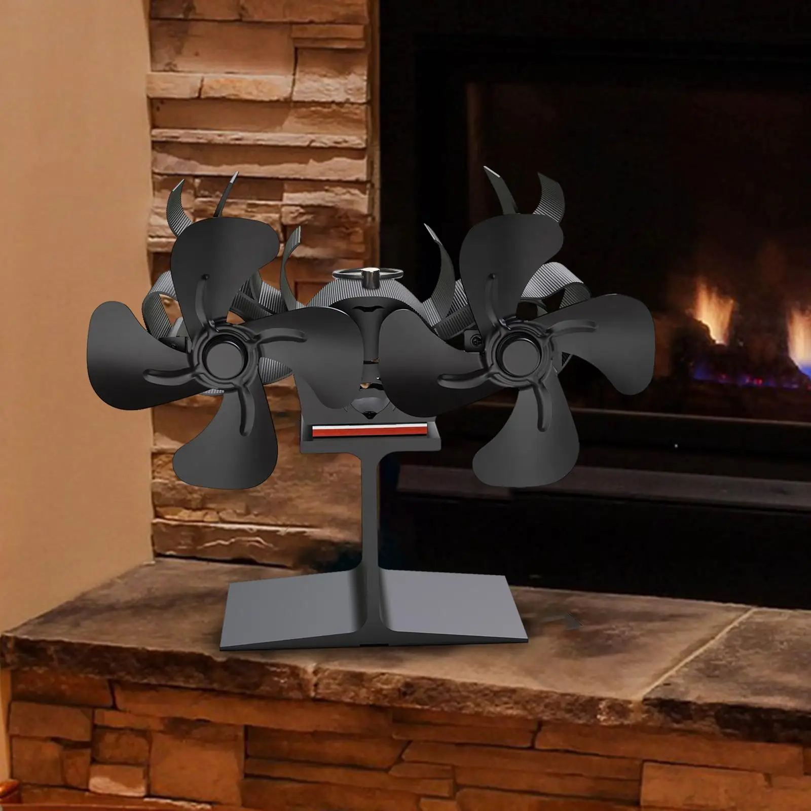 Heat Powered Fireplace Fan with Double Motors Versatile Professional Black