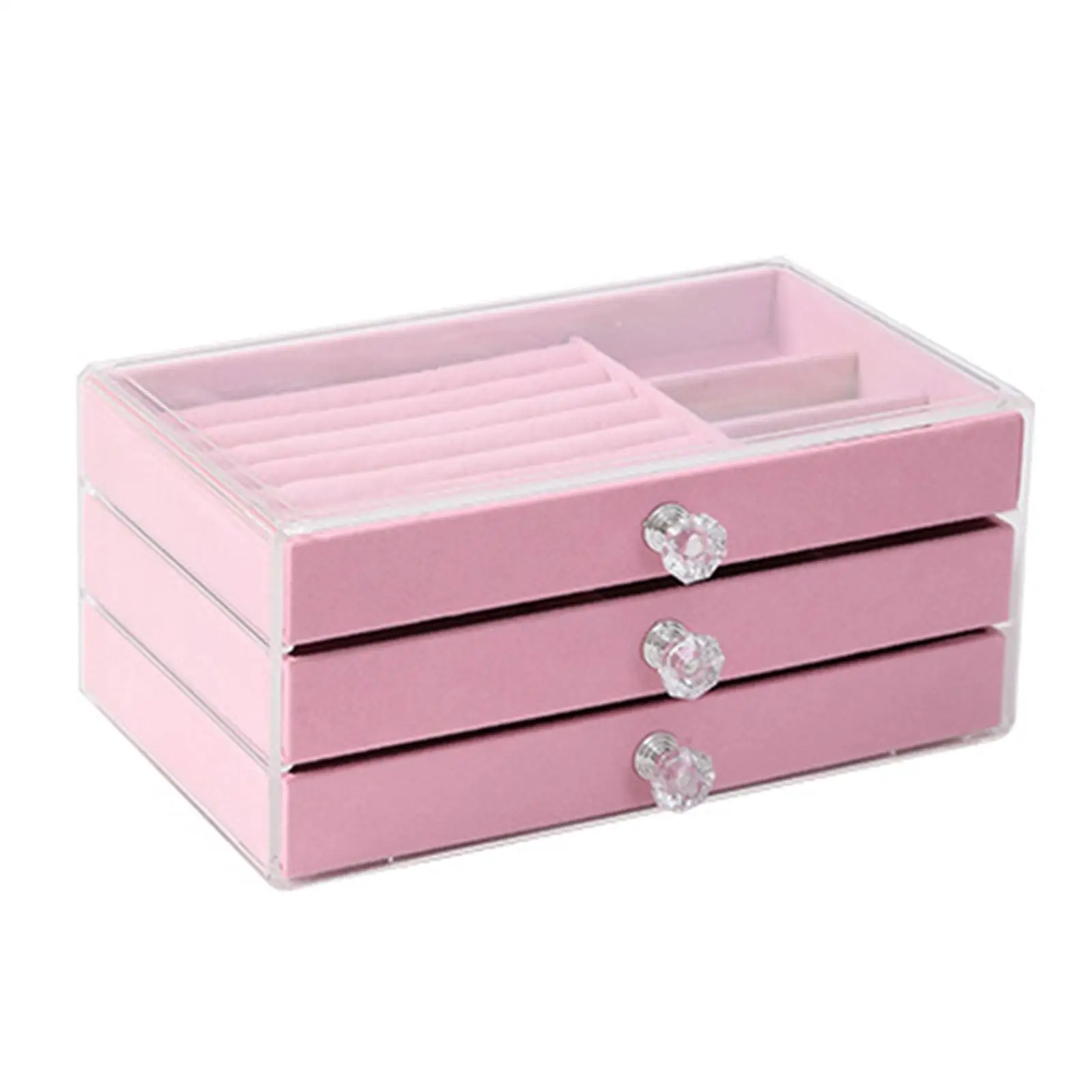 Portable Jewelry Box with Mirror Rings Acrylic Drawer Type Jewelry Display Holder 3 Layer Bracelets Jewelry Case Home Travel