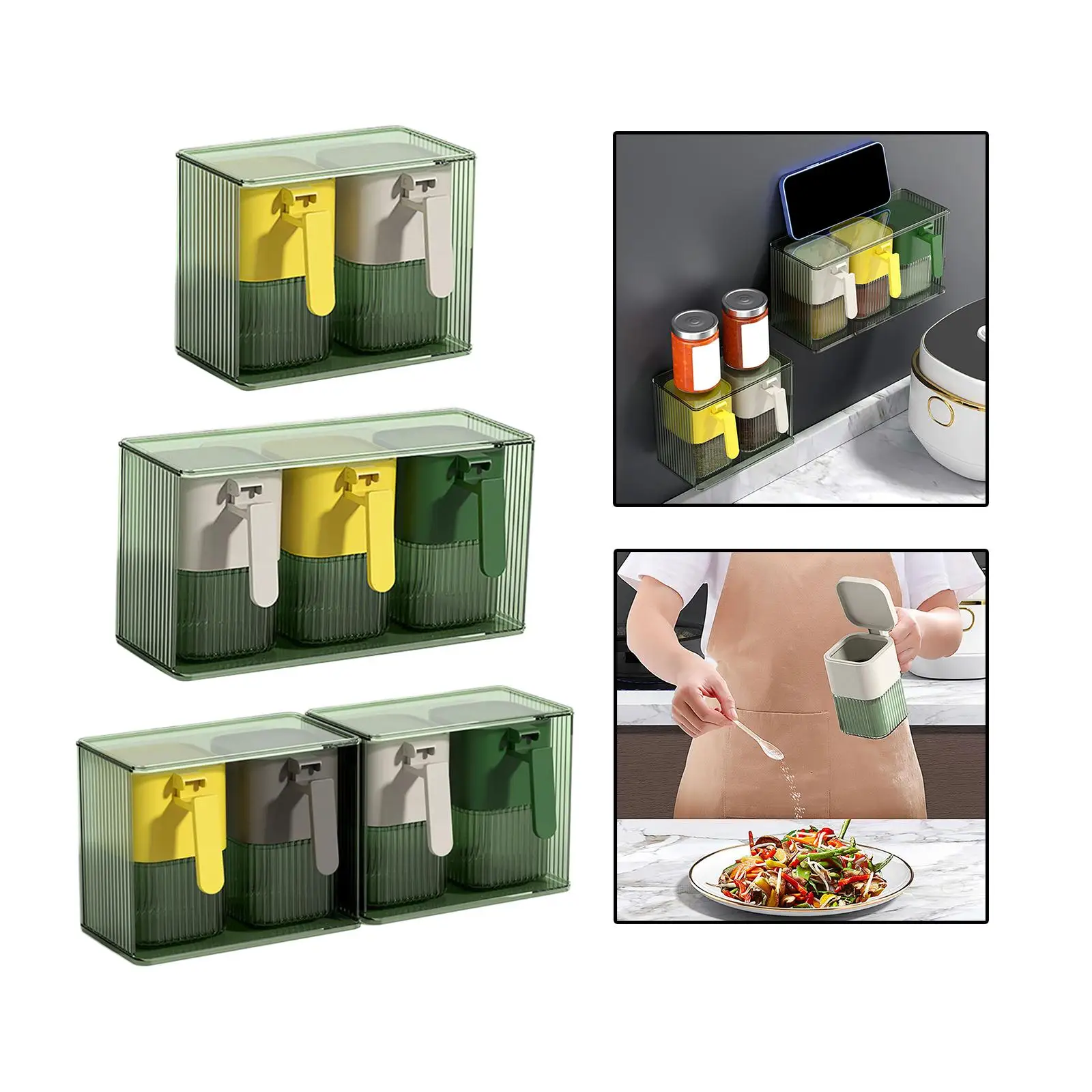 Seasoning Box Set,Transparent Spice Storage Container with Handle Spoon,Condiment Jars,Salt Jar Seasoning Bottle