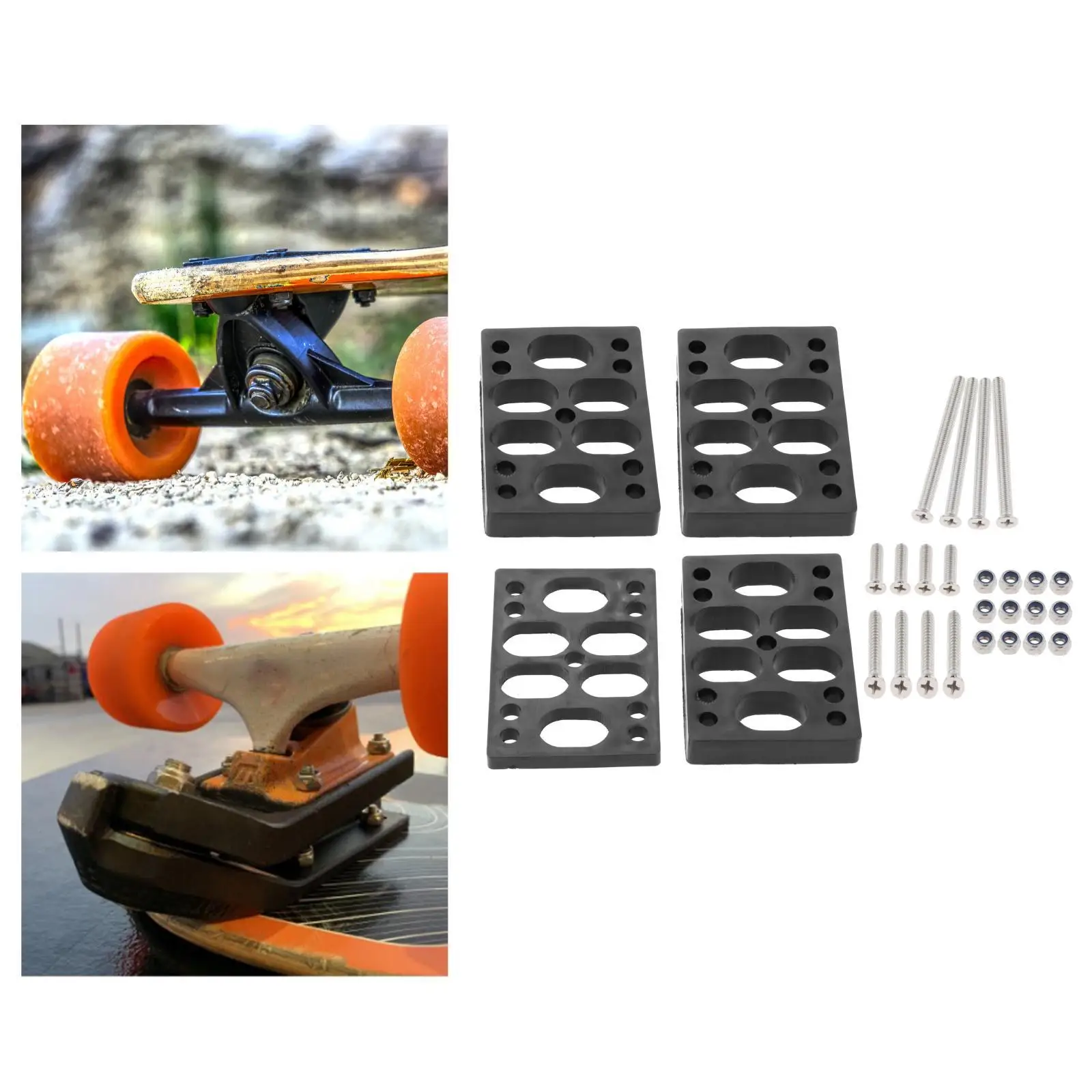 4Pcs Skateboard Riser Shock Pads with Hardware Screw Shock Pads for Skateboard Impact Absorption