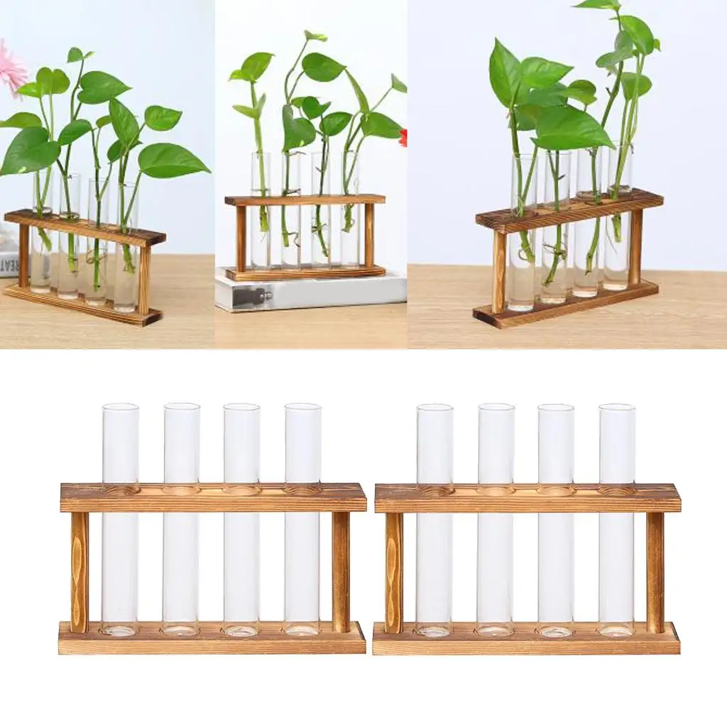 2pcs Crystal Glass Test Tube Plant Terrarium Vase Flower Pots for Plants Home Garden Decoration