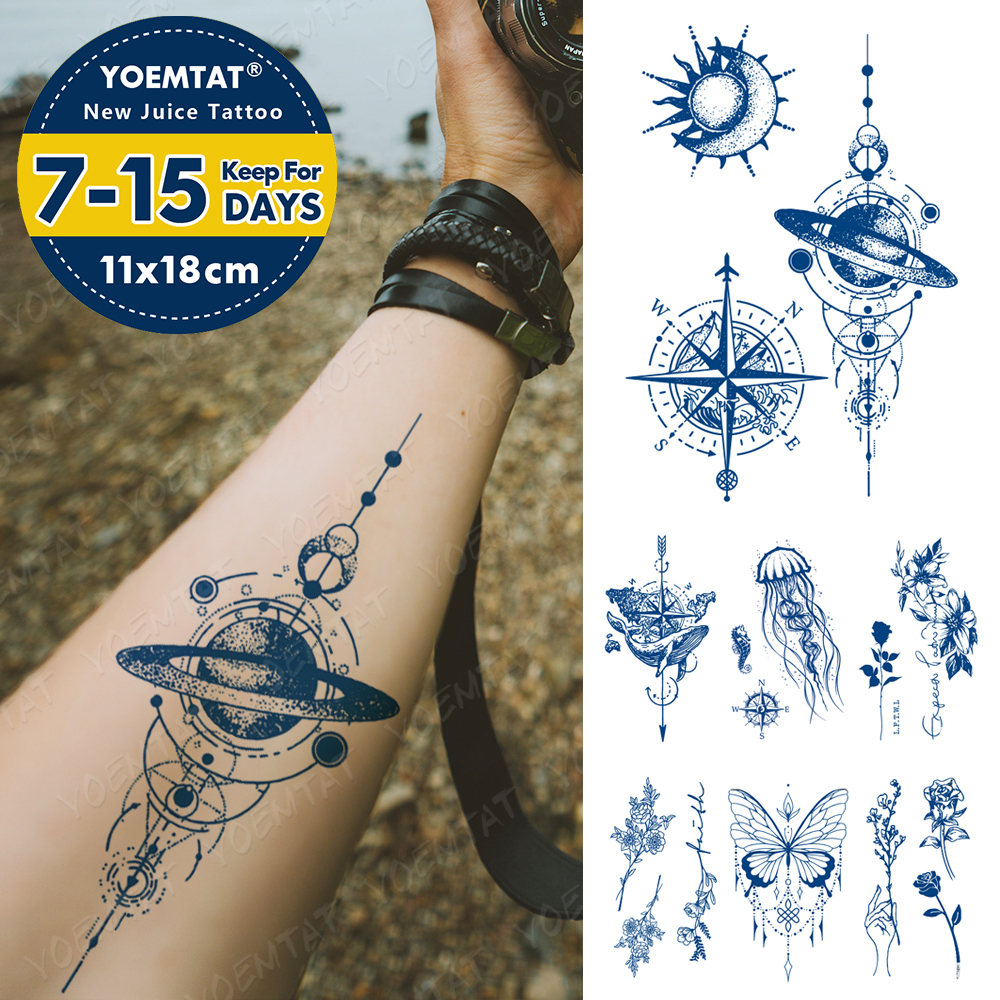 Best of Semi-Permanent Waterproof Temporary Tattoo Sticker Universe Compass Planet Genipin Herbal Jellyfish Juice Lasting Ink Fake Tatoo Reviews & Tips