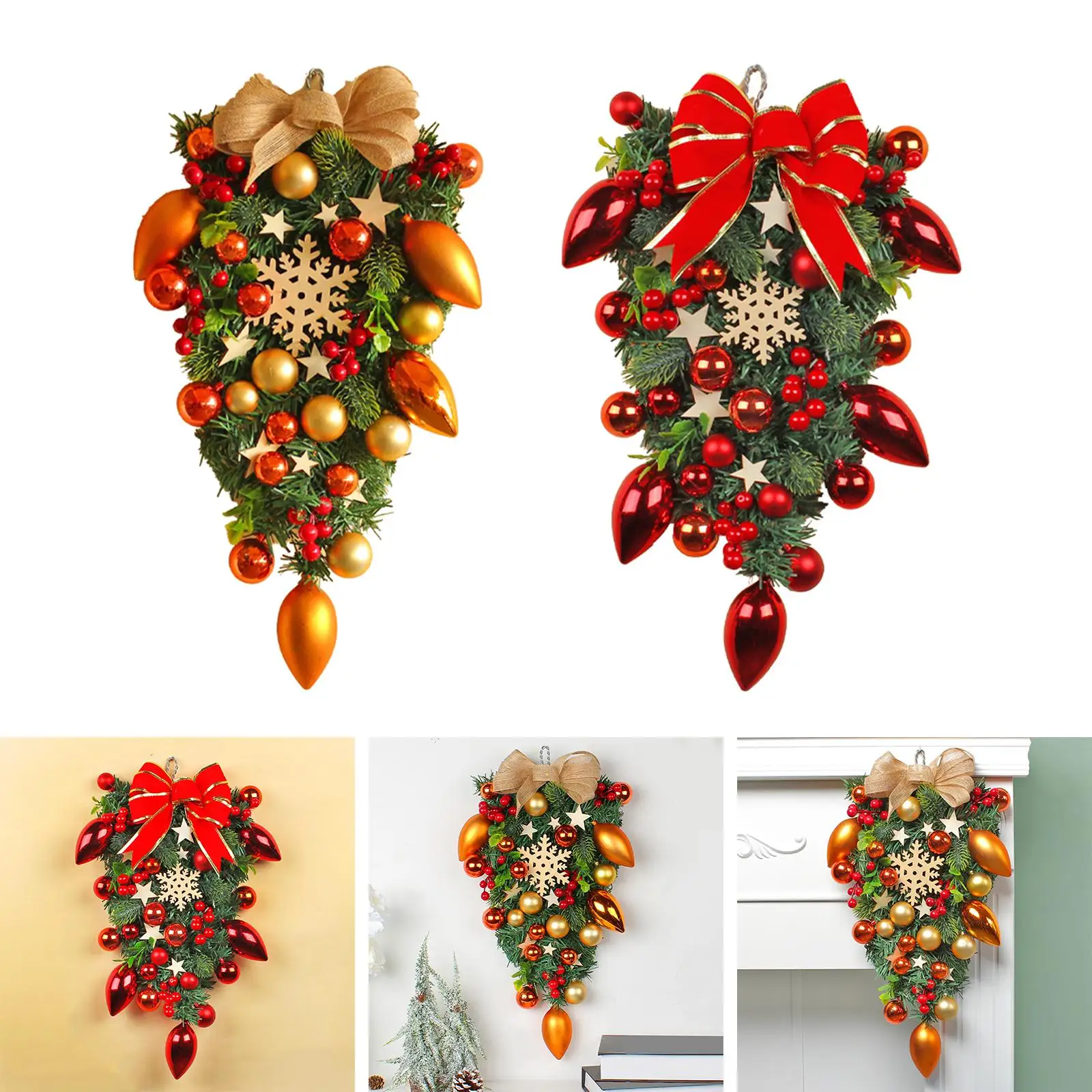 Christmas Tree Wreath Hanging Garland Decoration Ball Photo Props Xmas Teardrop Swag for Festival Outdoor Indoor Party Window