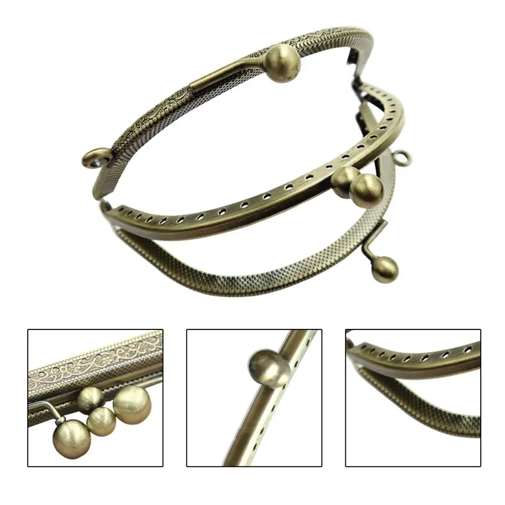 Sew in Purse Bag Frame Clasp Handle Metal Beads Clasp Lock for DIY Clutch Bag Handbag and Purse Making