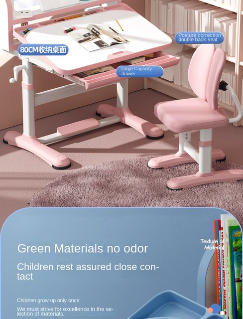 HONGFEISHANGMAO Table Children's Desk Study Table and Chair Set Can Be  Raised and Lowered Home Bedroom Homework Desk Study Desk Kids School Desk