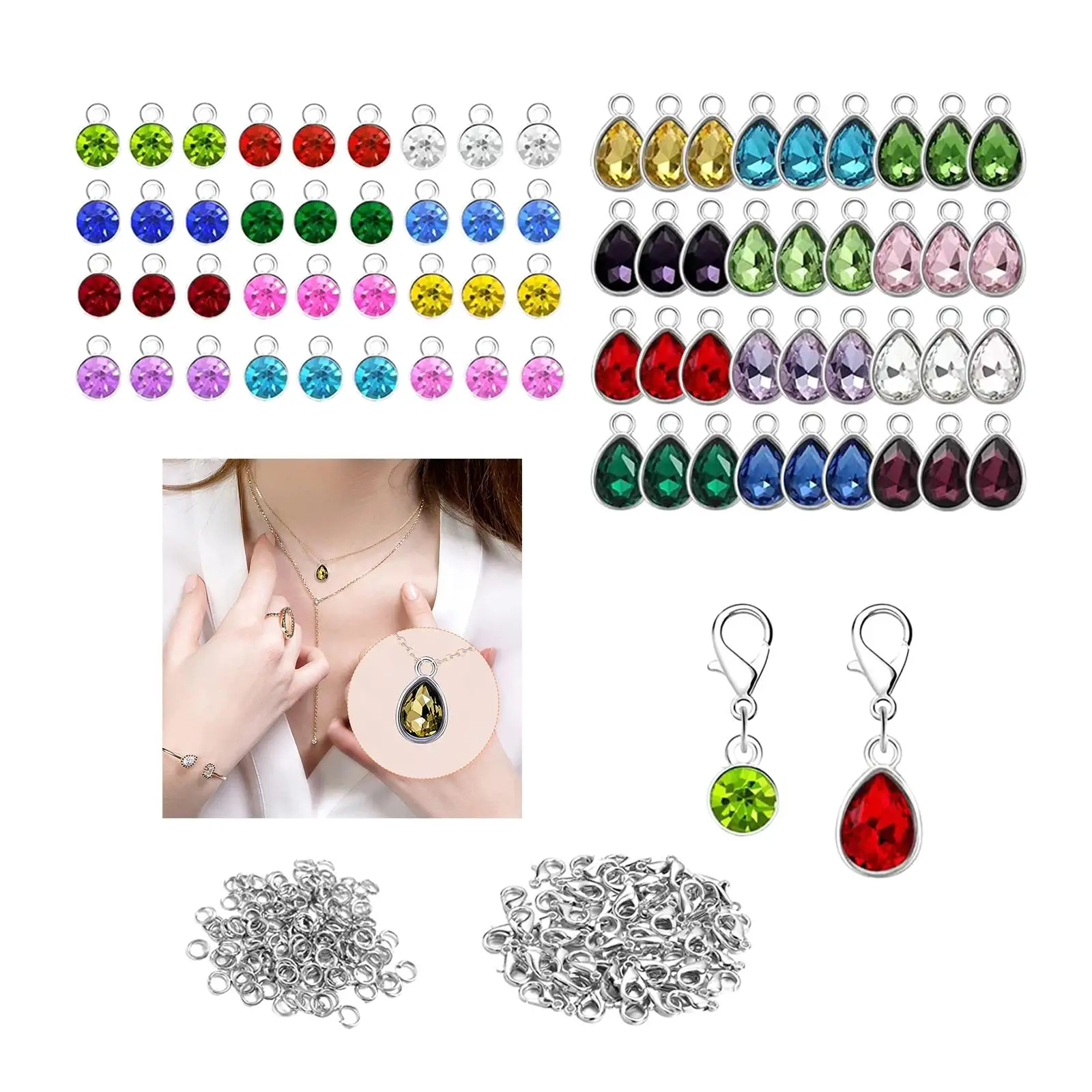 Modern Crystal Birthstone Charms Pendants Beads Pendant Zinc Alloy Mixed Color Gift for Jewellery Making Kit Crafting Home Decor