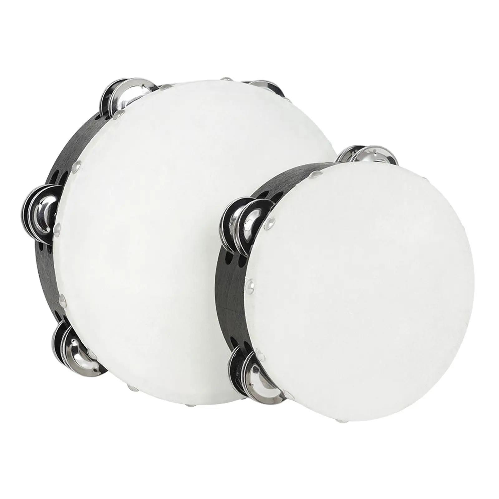 2 Pieces (8 Inch and 6in) Wood Handheld Tambourine Drum, Double Row Metal Wooden Tambourines Musical Percussion Instrument
