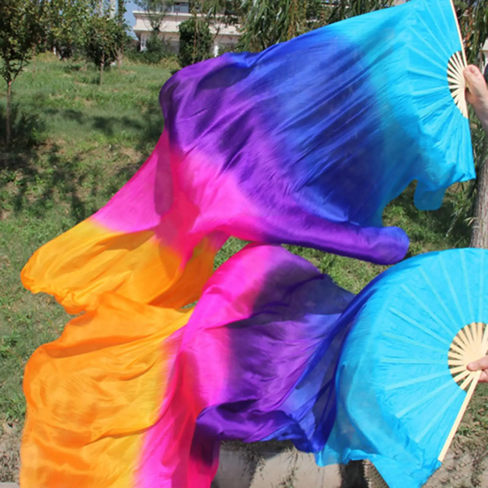 2x Belly Dance Fan Veil Props Dancing Fan 1.8M Handmade Long Silk Fan for Women Men Lady Carnival Costume Accessories Wedding