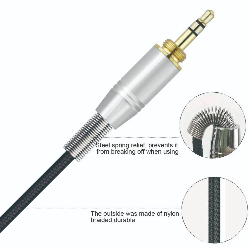 6.35mm Nylon Braided Replacement Cable Extension Cord For OneOdio Pro-50 Pro-30 Pro-10 Headphone