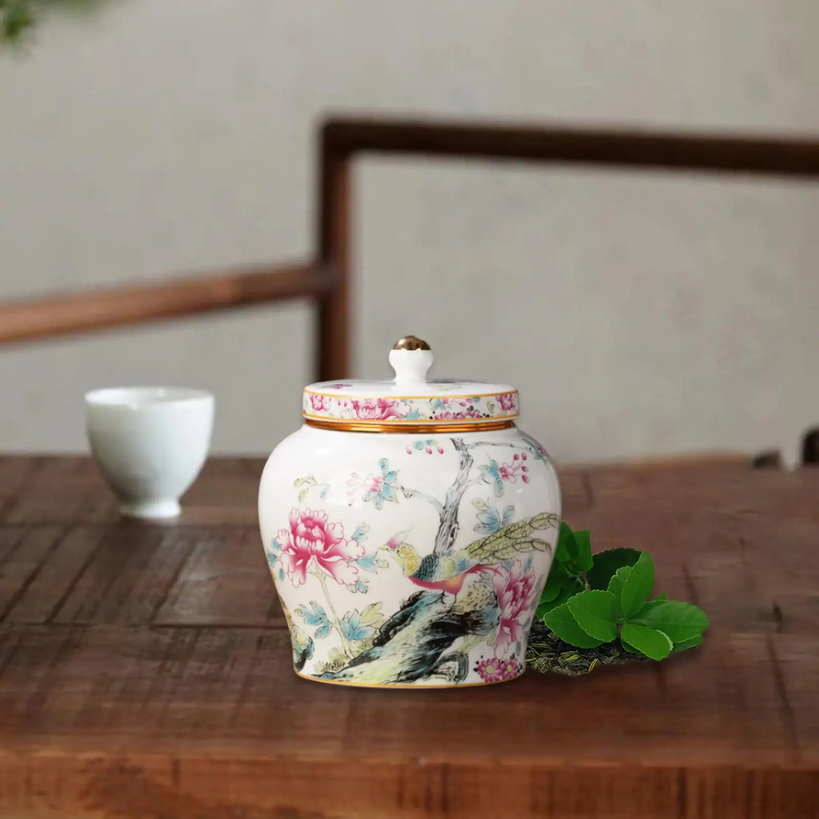 Ceramic Tea Storage Jar Ginger Jar Handicraft Wear Resistant Fine Workmanship Multi Purpose with Airtight Lid Smooth Surface