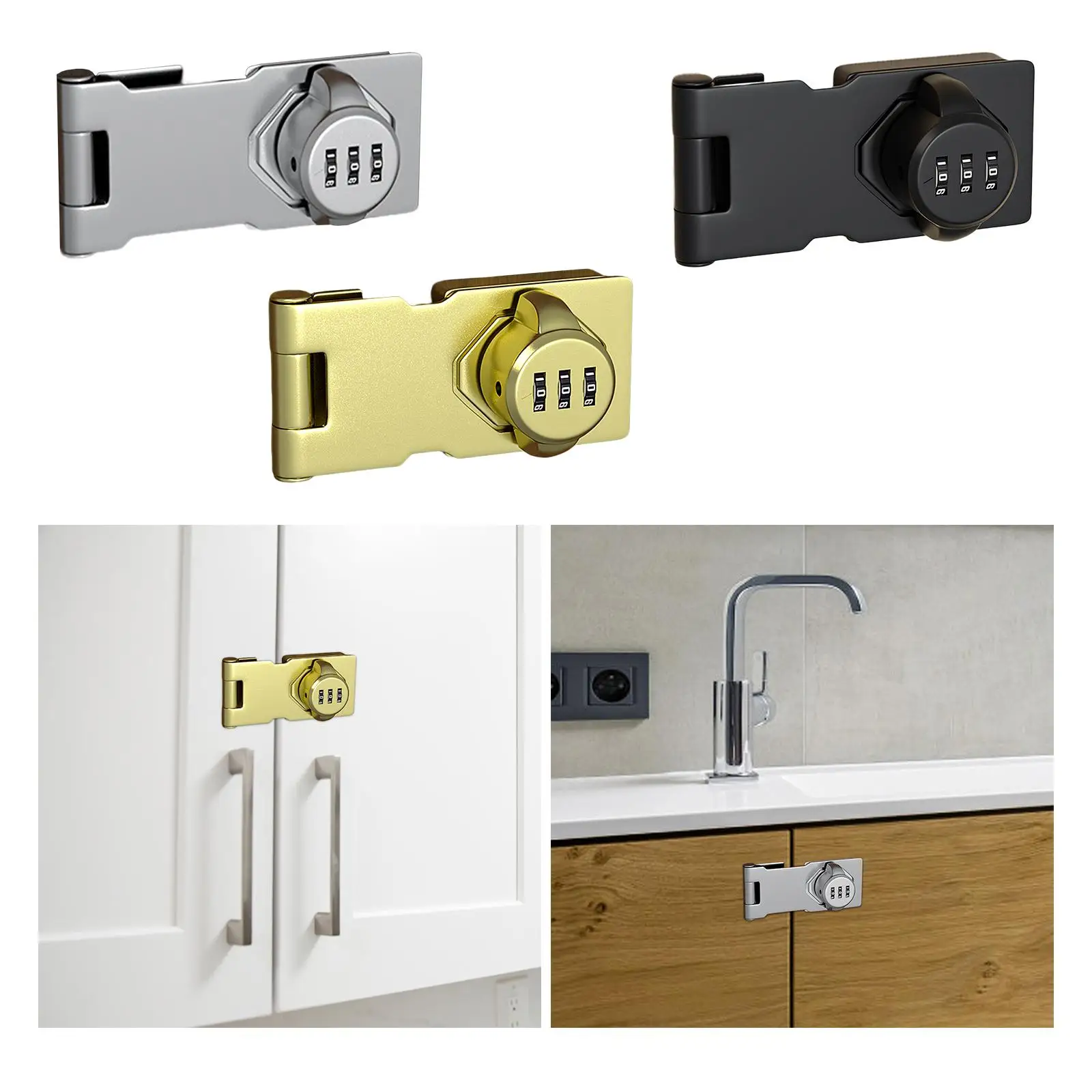 Mechanical Password Door Lock Cabinet Password Hasp Lock, 3 Digit Rotary Hasp Lock Drawer Lock for Small Doors Garden Bathroom