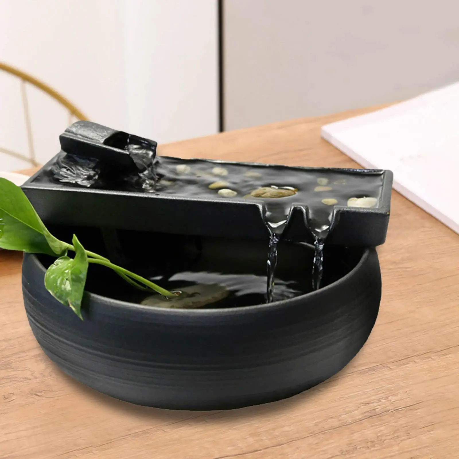 Ceramic Tabletop Fountain Indoor Waterfall Calming Office Feature