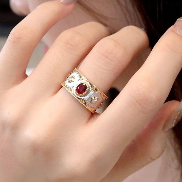 Classic design New in Luxury showy Red Gemstone heart-shaped Rings for  Women Wedding Engagement high Jewelry Adjustable - AliExpress