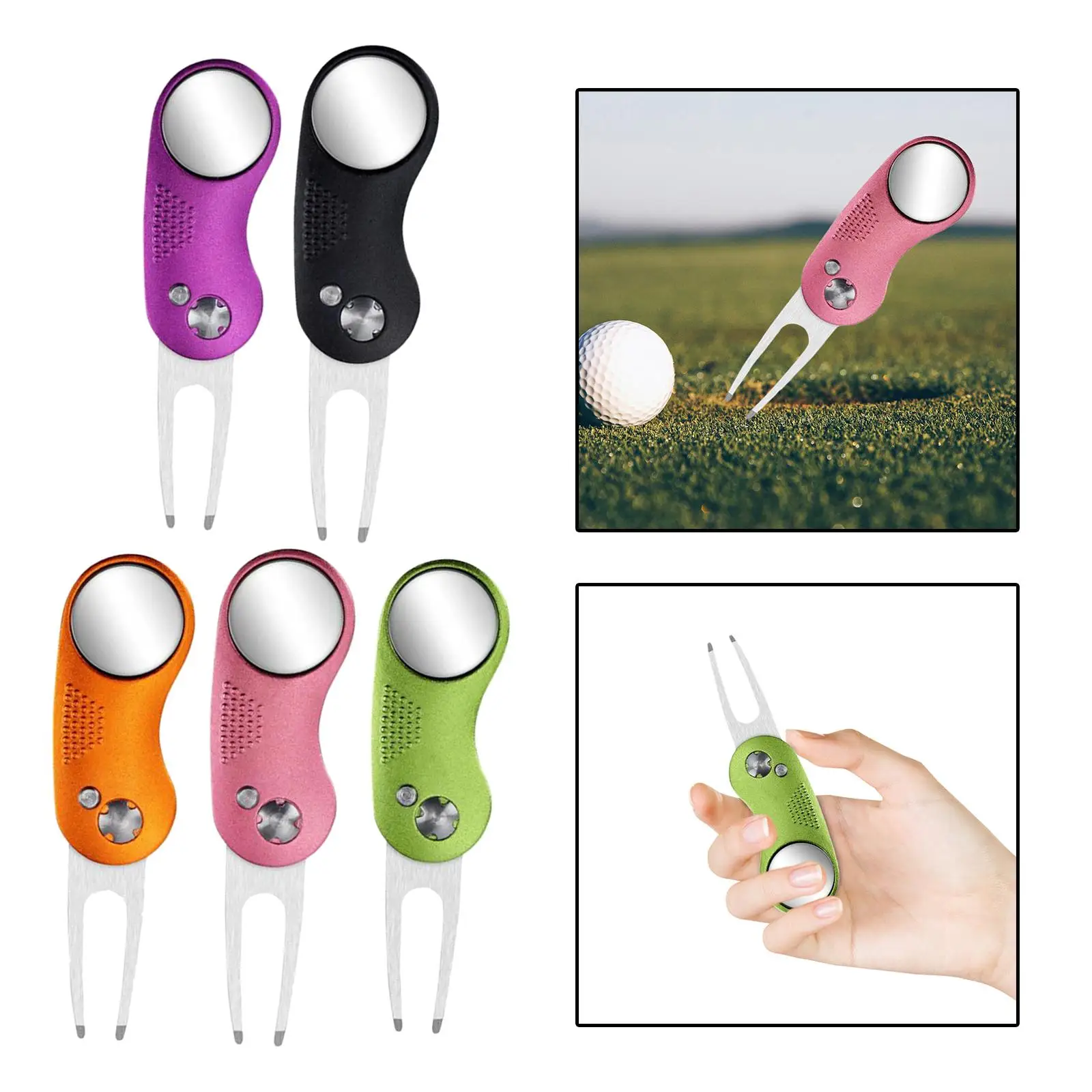 Folding Golf Divot Tool Training Aid Putting Green Fork Portable Gadget Golf Fork Accessories Golf Gift for Men Women