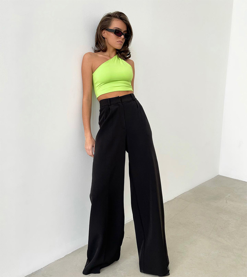 Women High Waist Loose Long Trousers High Street Casual Solid Color  Wide-leg Pants With Side Pockets Ladies Bell-bottoms Pants - Pants & Capris  - AliExpress