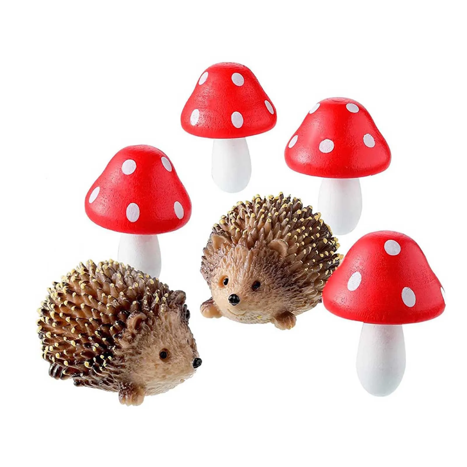 Xiton Miniature Resin Garden Fairy Ornament Flower Pot Plant Pot Home Decor Hedgehog & Mushroom Set 