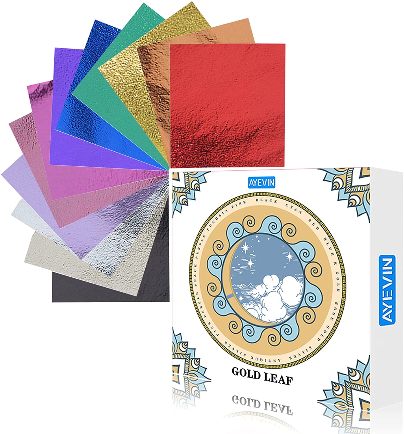 12 Farben Blattgoldbögen, 120 Stück pro Packung für DIY-Kunstdekoration, Nagelkunst, Kunsthandwerk, Bronzing, Möbel, Malerei, Kunstharz, Basteln – Detail 1