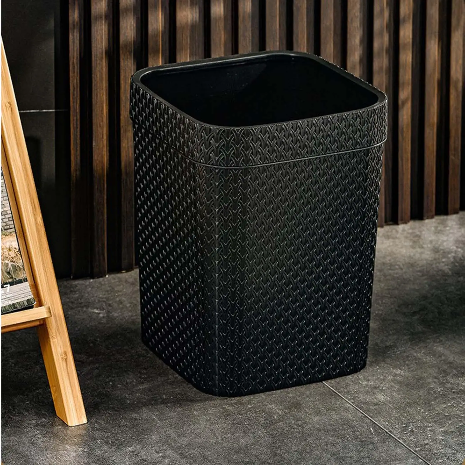 Garbage Bin Plastic Square Narrow Rattan Style Wastebasket Dustbin Waste Bin for Hotel Office Cars Patio Outdoor Indoor