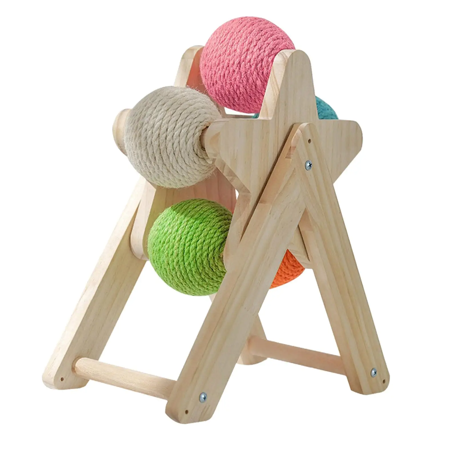 Wooden Cat Scratching Ball Pet Furniture Sisal Solid Wood Vertical Interactive Wear Resistant Sisal Rope Balls Scratcher Toy