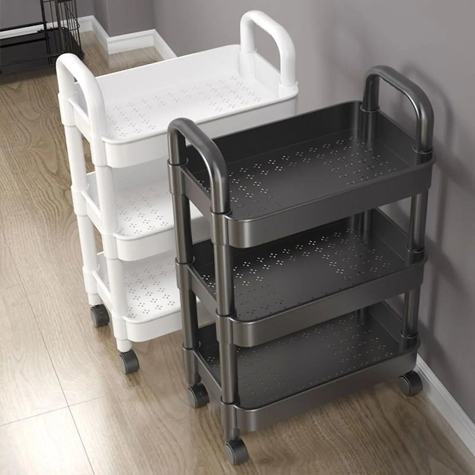 3 Layer Rolling Storage Organizer Organization Cart Holder Corner Shelf Free Standing Organizer for Living Room Office Kitchen